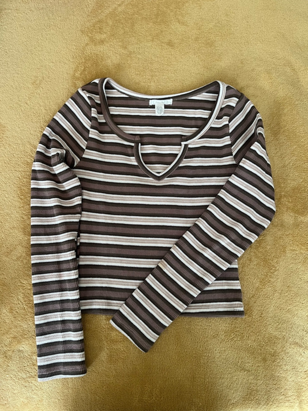 Full Tilt Brown, Cream & Blush Striped Ribbed Top